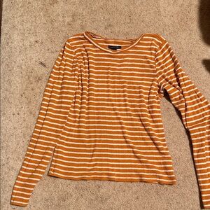 American eagle Rust Orange and White Striped Long-Sleeve Tee